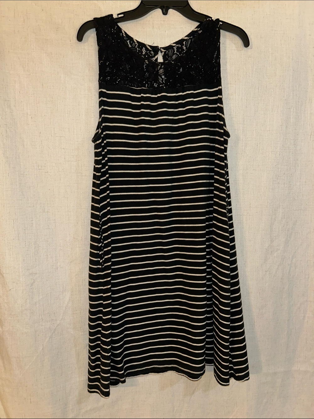 Merona Black and White Striped Sleeveless Dress with Lace Yoke